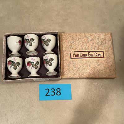 Vintage moss rose egg cups