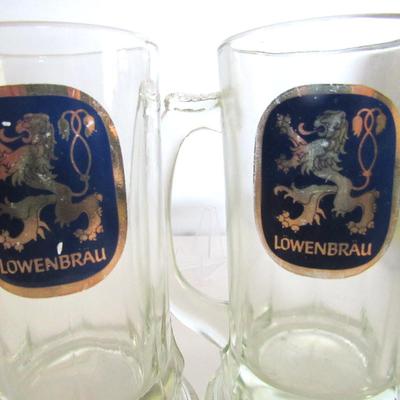 Older Tall Glass Lowenbrau Beer Mugs