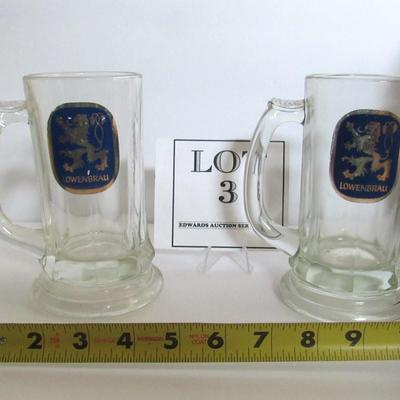 Older Tall Glass Lowenbrau Beer Mugs