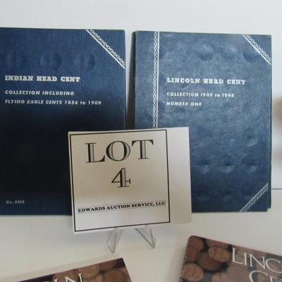 Lot of 4 Empty Coin Books, Lincoln Head Cents and Indian Head Cents