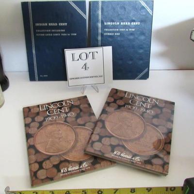 Lot of 4 Empty Coin Books, Lincoln Head Cents and Indian Head Cents