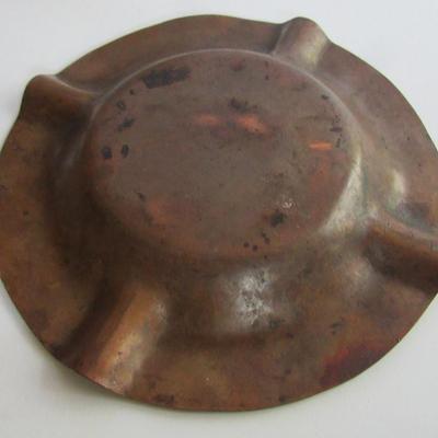 Old Heavy Brass China Handled Bowl and Copper Ashtray