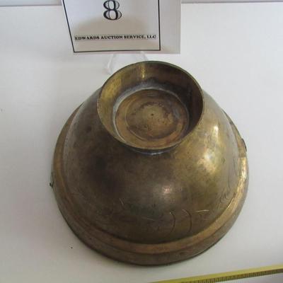 Old Heavy Brass China Handled Bowl and Copper Ashtray