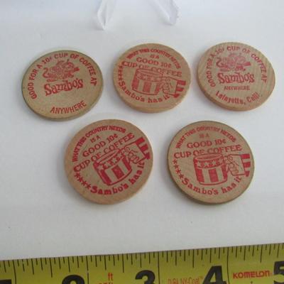 5 Old Wood Nickels, Sambo's