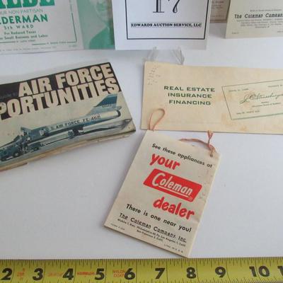 Lot of Paper Ephemera, Air Force Booklet, Political Advertising Card, Coleman Info, More