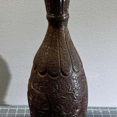 Antique Middle Eastern Metal Hammered Bottle 