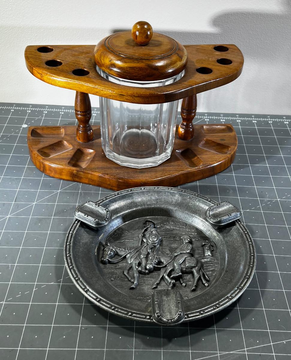 Pipe Stand, Humidor and Ashtray