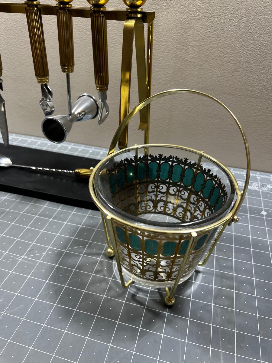 Ice Bucket and Bar Tool Set, GOLD Tone.