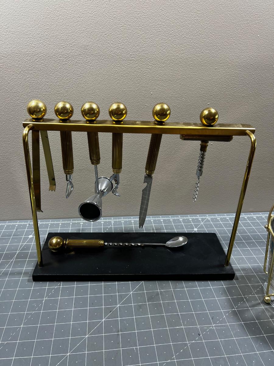 Ice Bucket and Bar Tool Set, GOLD Tone.