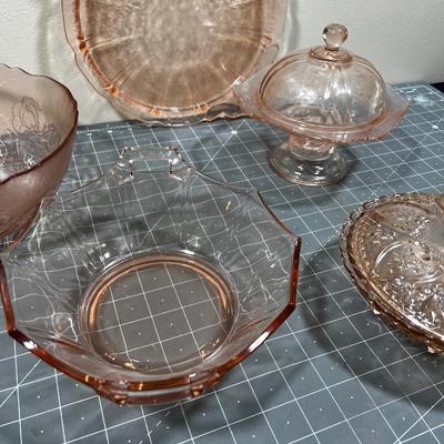 Large Grouping of Pink Depression Glasses  (5 - pieces) 