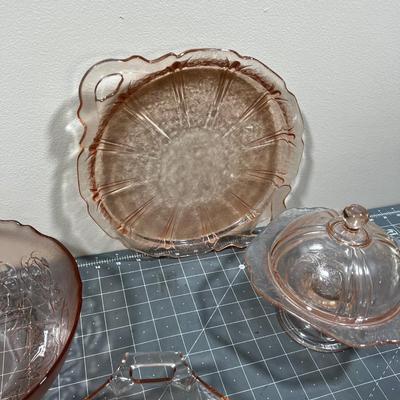 Large Grouping of Pink Depression Glasses  (5 - pieces) 