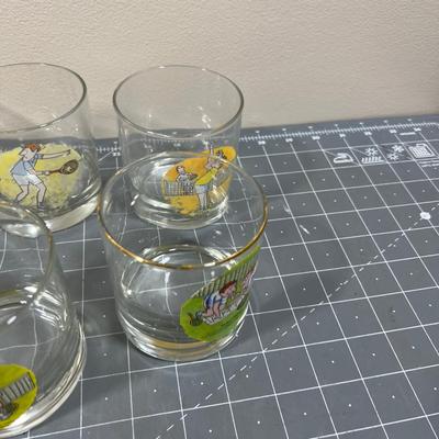 VINTAGE Tennis Themed High Ball Bar Glasses