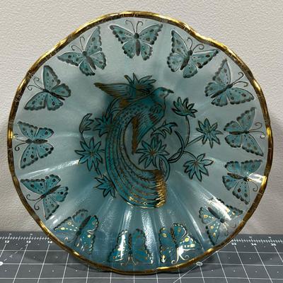 Vintage Bird & Butterfly Glass Bowl 