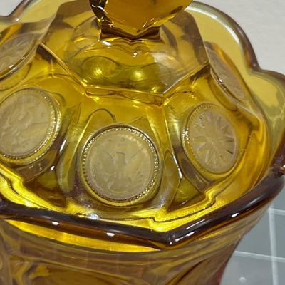 Amber Coin Glass Jar with Lid