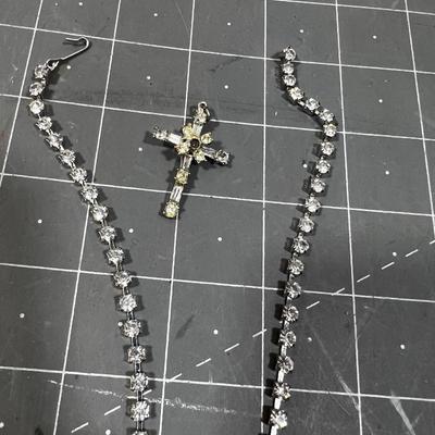 Rhinestone Necklace Choker, Crucifix and a Bracelet 