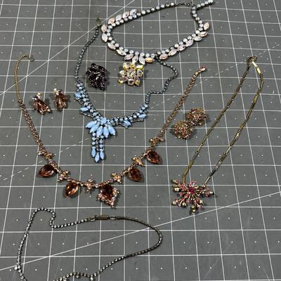 Rhinestone COLORED Necklaces and Earrings. 