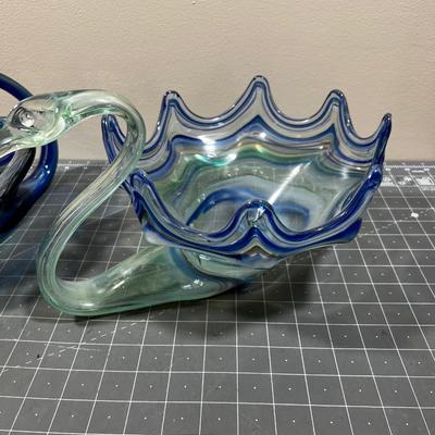 2 Hand Blown Glass Blue and Green 