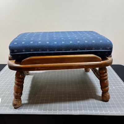 Maple Foot Stool with Blue Cushion 
