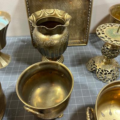 Large Lot of Brass Planter and Spittoons 