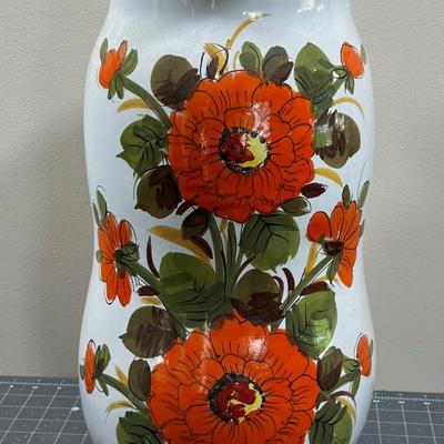 Umbrella Stand, Orange Floral MCM Italian Ceramic 