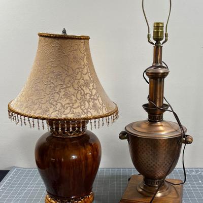VINTAGE!  Groovy Copper Lamp Plus a Neat Ceramic Brown Lamp.