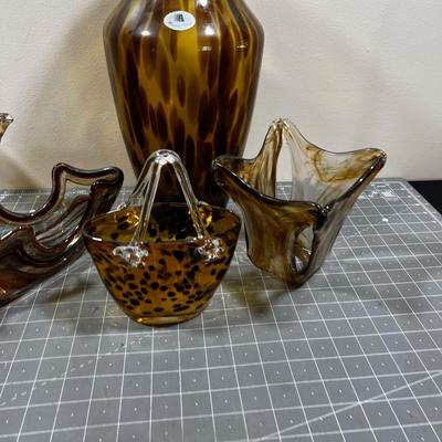 Tortoise Shell Glass Lot (5) Items