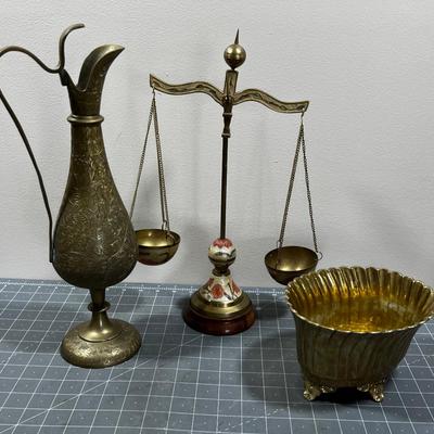 Brass (3) Scale, Planter, Vase