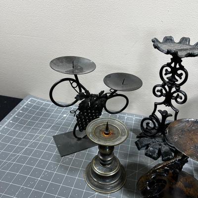 Huge Lot of Bronze Candle Holders