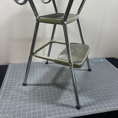 Vintage Green Metal Stool with Seat