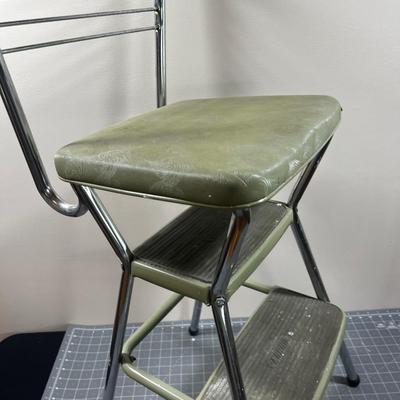 Vintage Green Metal Stool with Seat