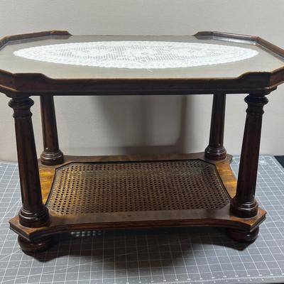 End Table with Glass Top [crochet inside] Ratan Bottom Shelf 