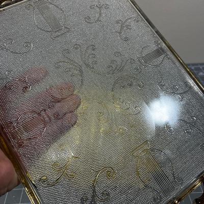 2 Trays: Glass with Gold Trim and Gold Tray with Inserts