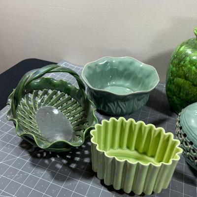 Large Lot of Green Ceramics 