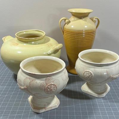 4 Big Vases, yellow and cream