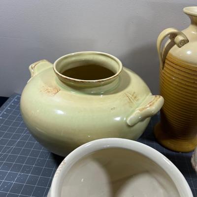 4 Big Vases, yellow and cream