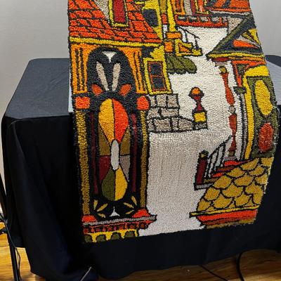 FABULOUS Hook Rug Wall Hanging, Orange and Green, 
