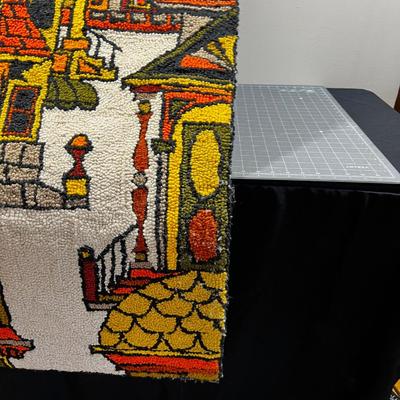 FABULOUS Hook Rug Wall Hanging, Orange and Green, 