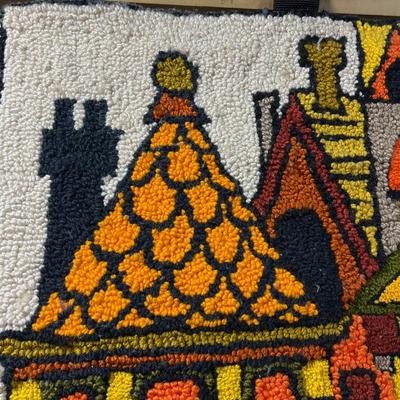 FABULOUS Hook Rug Wall Hanging, Orange and Green, 