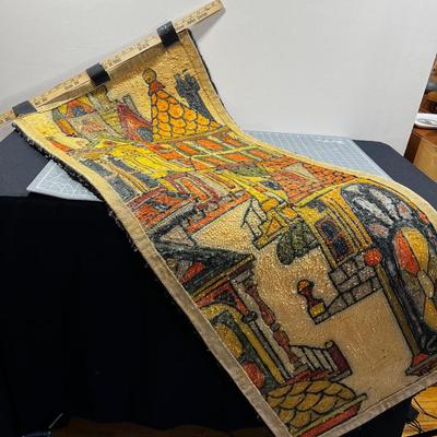 FABULOUS Hook Rug Wall Hanging, Orange and Green, 