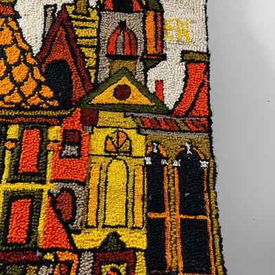 FABULOUS Hook Rug Wall Hanging, Orange and Green, 