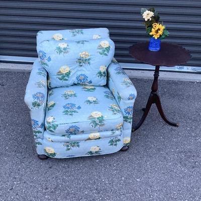 Pretty Blue Down filled Chair and Pie Crust Table