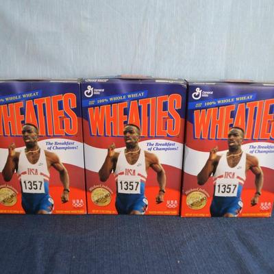 LOT 286. THREE MICHAEL JOHNSON WHEATIES BOXES (SEALED AND FULL)