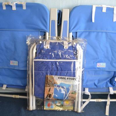 LOT 287. TWO RIO BEACH CHAIRS AND COOLER STOOL