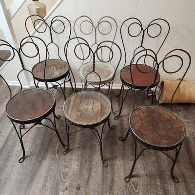 6 Vintage Heavy Wire Ice Cream Parlor Chairs