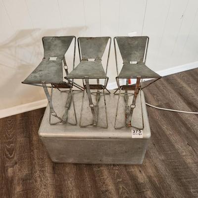 Vintage Aluminum Camping Cooler & 3 Folding Camp Seats Chair