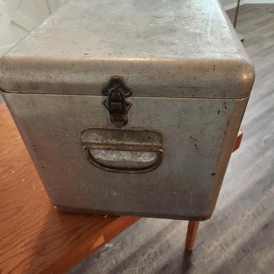 Vintage Aluminum Camping Cooler & 3 Folding Camp Seats Chair