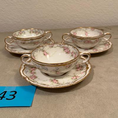 Lot of 3 Bouillon Soup Bowls w/ liners