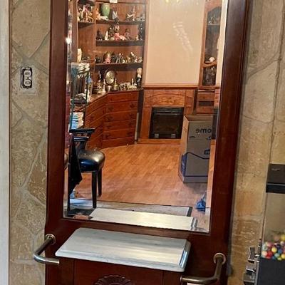 Marble top mirrored back solid wood hall tree