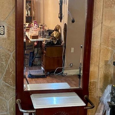 Marble top mirrored back solid wood hall tree