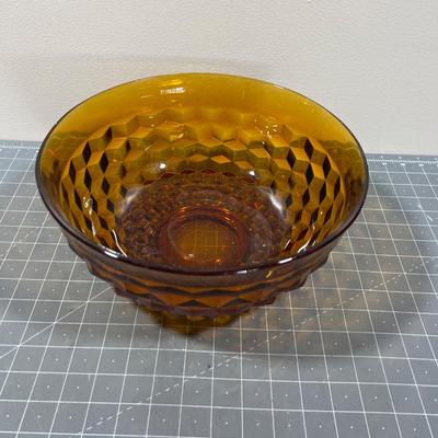 AMBER Glass Ware Block Optic Bowl